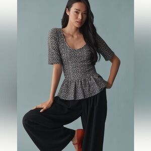 Maeve Leopard Scoop Neck Peplum Top